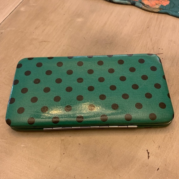 Lulus Handbags - LuLu snap closure Wallet green with black dots